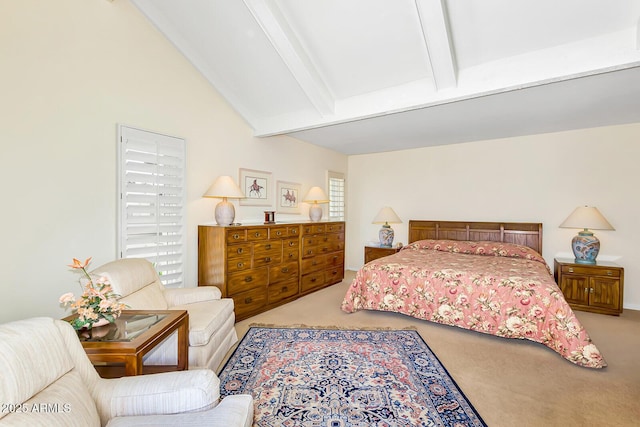 7115 E Buena Terra Way, Paradise Valley, AZ 85253 - bedroom with carpet flooring, beam ceiling, and high vaulted ceiling
