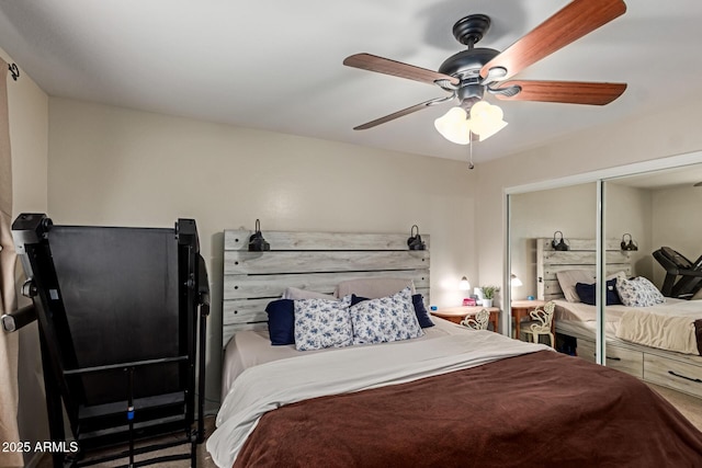 bedroom featuring a closet and a ceiling fan