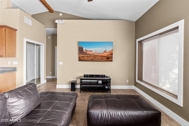 living area featuring baseboards and tile patterned flooring