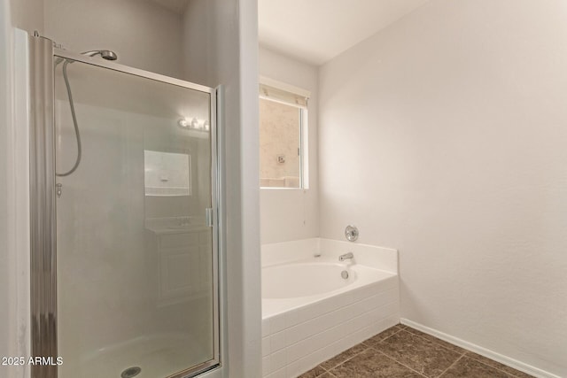 17493 N Costa Brava Ave, Maricopa, AZ 85139 - bathroom featuring a shower stall, a bath, and tile patterned floors