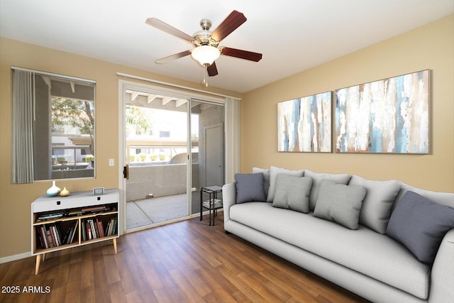 11375 E Sahuaro Dr Unit 1055, Scottsdale, AZ 85259 - living area with wood finished floors and a ceiling fan