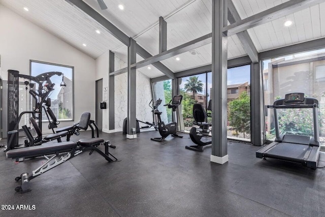 gym with high vaulted ceiling