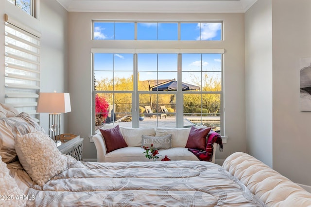 bedroom with crown molding