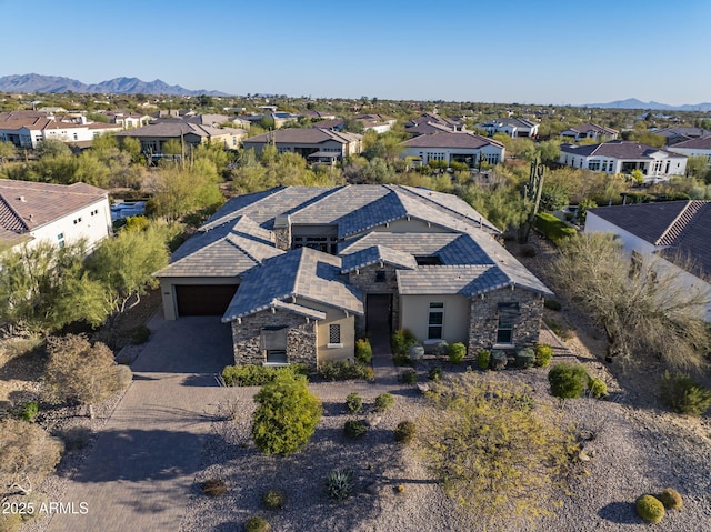 aerial view with a residential view and a mountain view