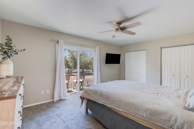 8135 N Central Ave Unit 1, Phoenix, AZ 85020 - carpeted bedroom with access to exterior, multiple closets, baseboards, and a ceiling fan