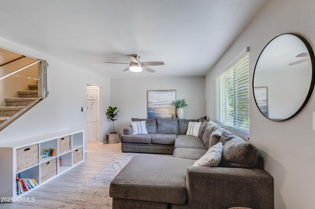 8135 N Central Ave Unit 1, Phoenix, AZ 85020 - living room featuring wood finished floors, stairway, and a ceiling fan