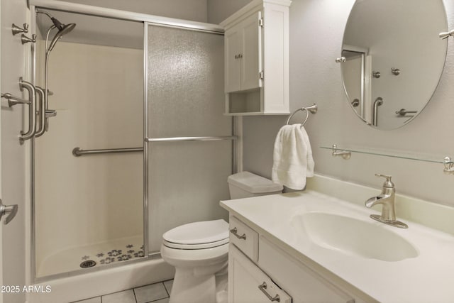 3345 E University Dr Unit 2, Mesa, AZ 85213 - bathroom with a shower stall, tile patterned floors, and vanity