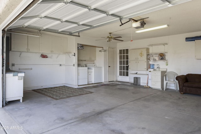 3345 E University Dr Unit 2, Mesa, AZ 85213 - garage with washer and clothes dryer, a garage door opener, and ceiling fan