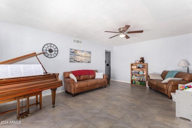 living room featuring ceiling fan