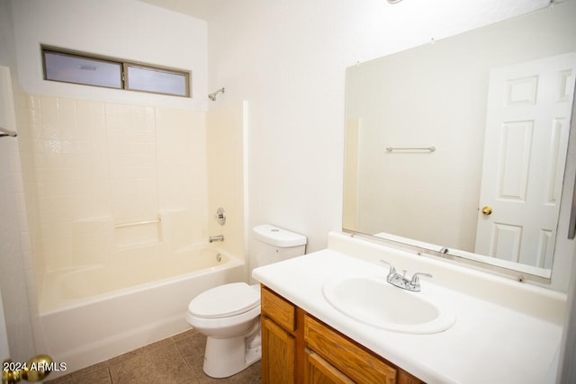 full bathroom featuring toilet, vanity, shower / bathing tub combination, and tile patterned floors