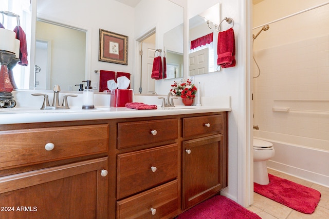 full bathroom featuring tile patterned flooring, vanity, toilet, and bathtub / shower combination