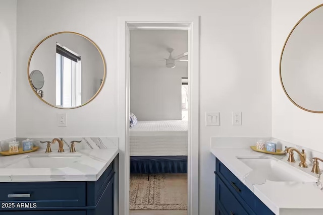 bathroom with vanity and ceiling fan