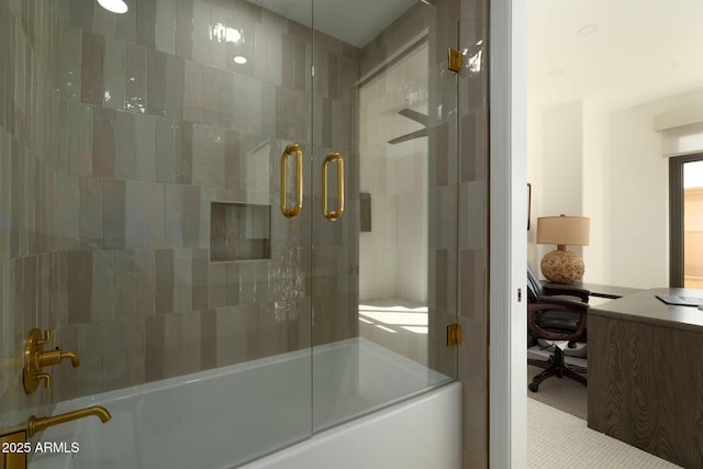 full bath featuring combined bath / shower with glass door