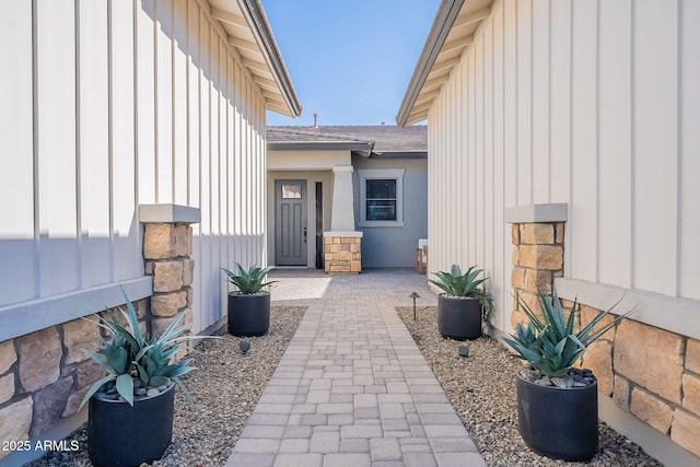 entrance to property with board and batten siding