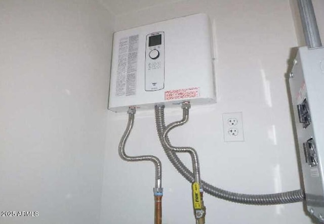 interior details with tankless water heater