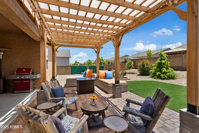6135 E Livingston Loop, Prescott Valley, AZ 86314 - view of patio featuring a grill, an outdoor living space, and a pergola