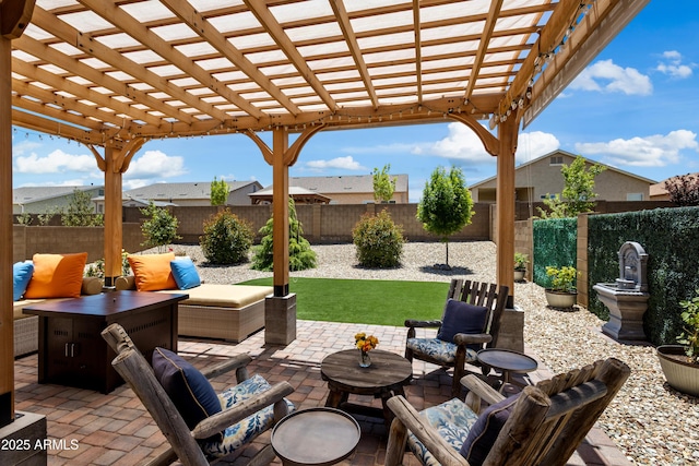 6135 E Livingston Loop, Prescott Valley, AZ 86314 - view of patio with a fenced backyard, a pergola, and outdoor lounge area