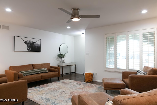 1894 E Julie Dr, Tempe, AZ 85283 - living area with wood finished floors, a ceiling fan, recessed lighting, and baseboards