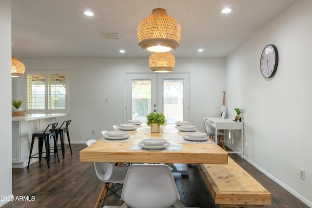 1894 E Julie Dr, Tempe, AZ 85283 - dining space with french doors, dark wood finished floors, baseboards, and recessed lighting