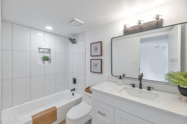 full bathroom with toilet, shower / tub combination, and vanity