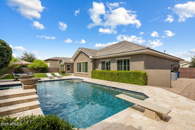 2051 E Aris Dr, Gilbert, AZ 85298 - view of swimming pool with a fenced in pool, a patio, fence, and a diving board