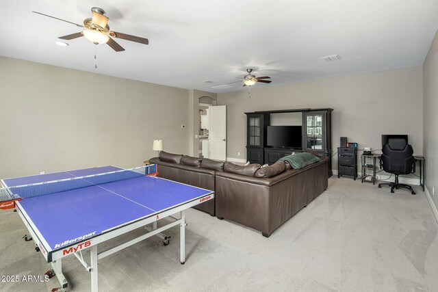 2051 E Aris Dr, Gilbert, AZ 85298 - playroom with light colored carpet, ceiling fan, baseboards, and visible vents