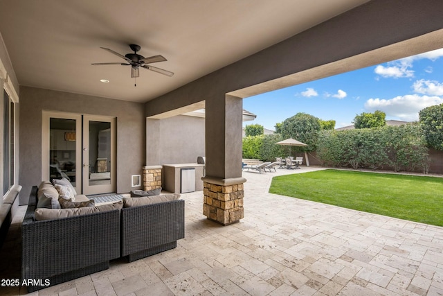 2051 E Aris Dr, Gilbert, AZ 85298 - view of patio / terrace with an outdoor living space and a ceiling fan
