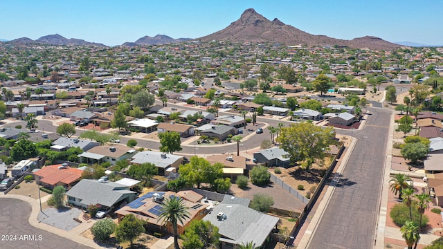 drone / aerial view featuring a mountain view