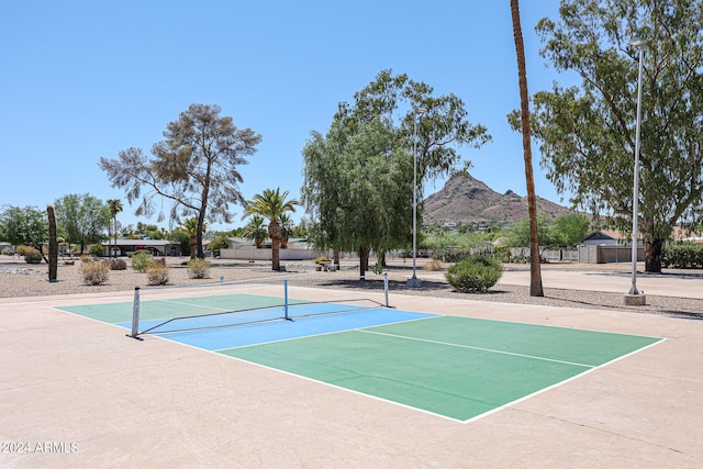 view of sport court featuring a mountain view