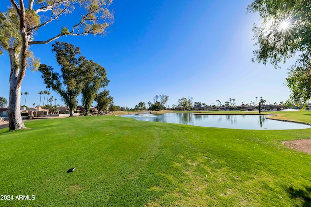 view of yard with a water view