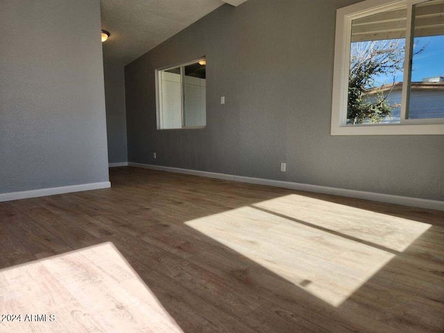 unfurnished room featuring lofted ceiling and wood-type flooring