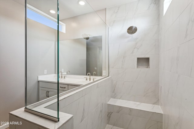 5815 E Covey Ln, Phoenix, AZ 85054 - full bathroom with walk in shower, double vanity, and recessed lighting