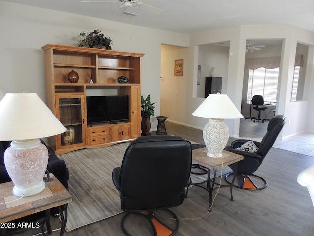 15104 W Pinehurst Ln W, Surprise, AZ 85374 - living area featuring ceiling fan, baseboards, and wood finished floors