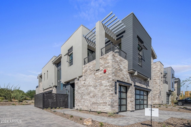 view of building exterior featuring a garage