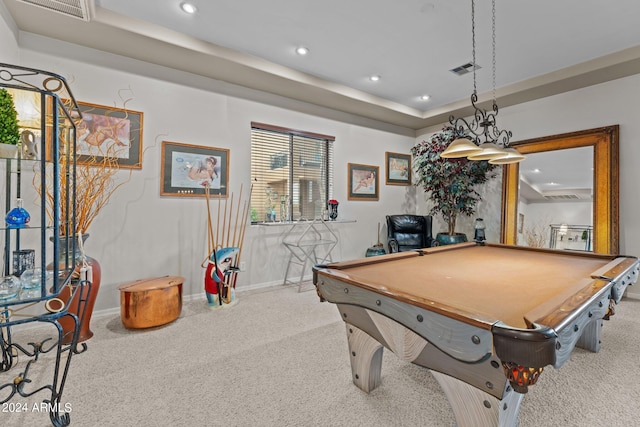 rec room featuring carpet floors and billiards