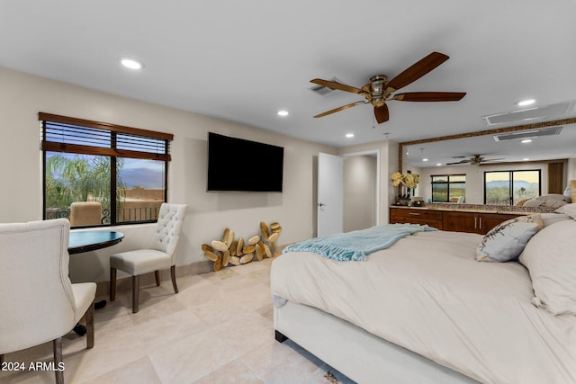 bedroom featuring ceiling fan