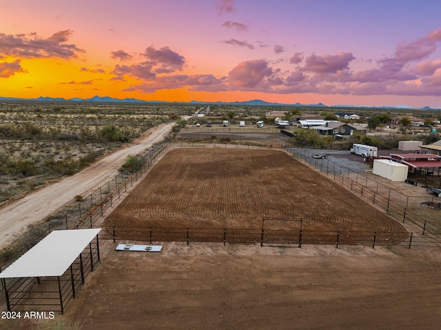 aerial view at dusk with a mountain view