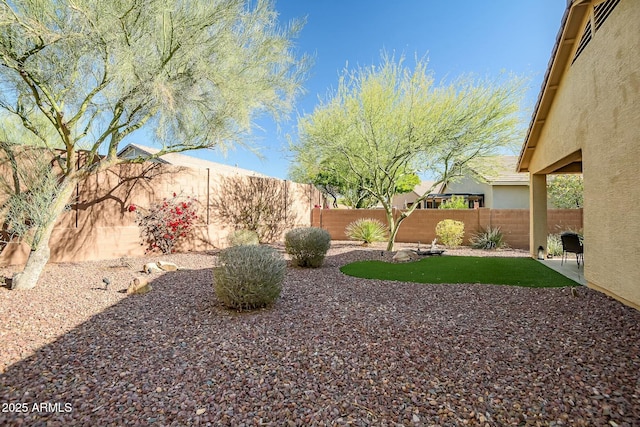 view of yard featuring a patio area and a fenced backyard