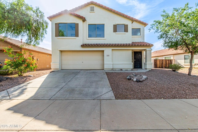 2112 S 160th Dr, Goodyear, AZ 85338 - view of front of house with a tile roof, stucco siding, a garage, and concrete driveway