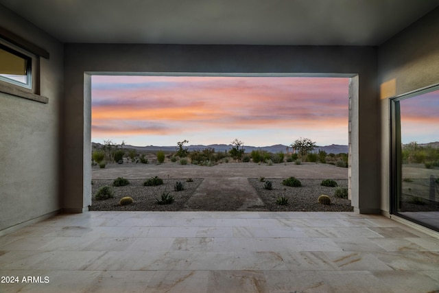 interior space with a mountain view