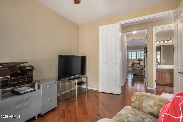 living room featuring dark hardwood / wood-style floors