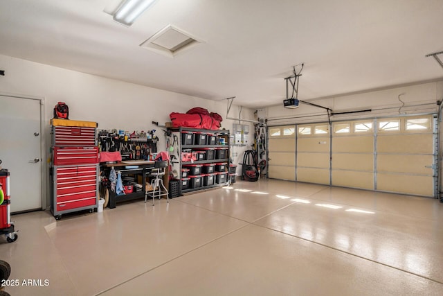 garage with a garage door opener