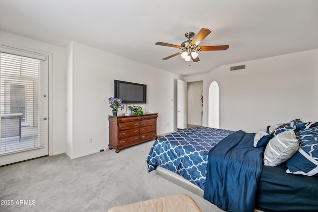 19242 W Pasadena Ave, Litchfield Park, AZ 85340 - bedroom with carpet, access to outside, arched walkways, ceiling fan, and baseboards