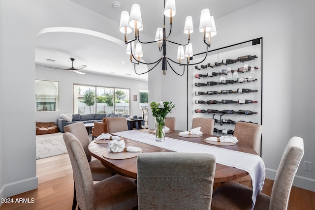 dining room featuring hardwood / wood-style floors and ceiling fan