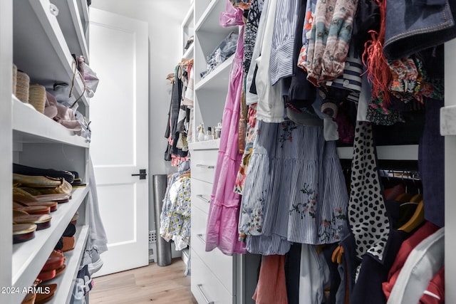 spacious closet with light hardwood / wood-style floors