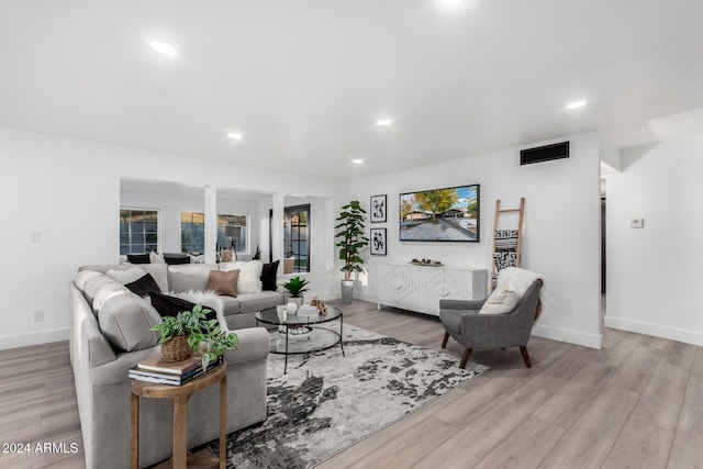 living room featuring light wood-type flooring