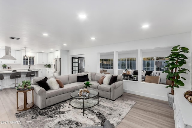 living room with light wood-type flooring