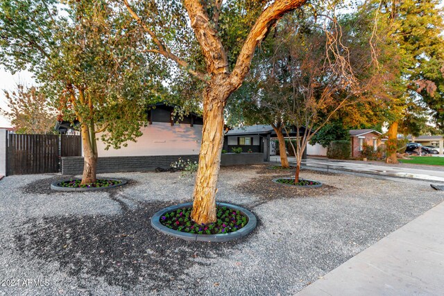 view of property hidden behind natural elements