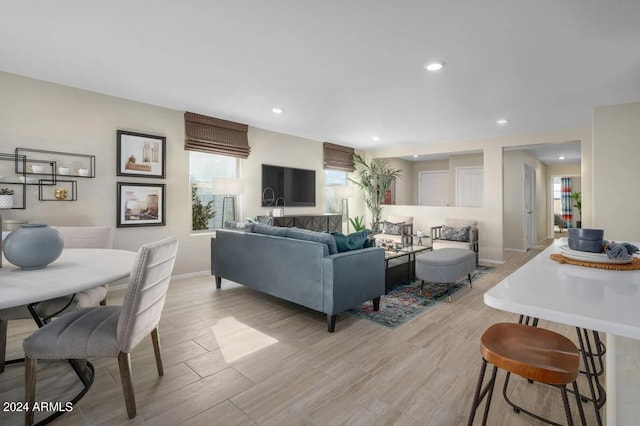 living room with light wood-type flooring