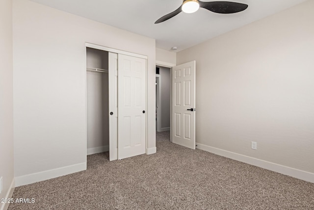 33287 N Windmill Run, San Tan Valley, AZ 85144 - unfurnished bedroom featuring carpet flooring, a closet, baseboards, and ceiling fan